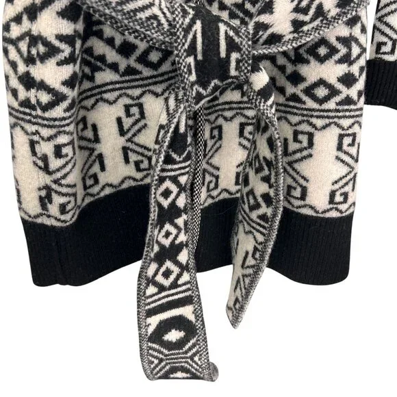 Veronica Beard Wool Sweater Jacket Shawl Collar Belt Aztec Tribal Jacquard Large - Picture 6 of 16